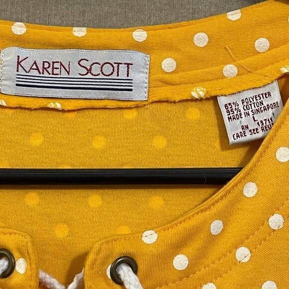 Karen Scott Top Women's Large Yellow Polkadot Short Sleeves - Picture 5 of 11